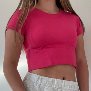 Bright pink Aerie Sidewalk crop top